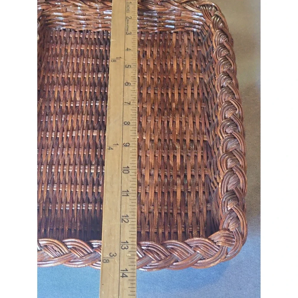 VTG Wicker Serving Tray Rectangular Woven Basket Braided Rim Coffee Table 13x9